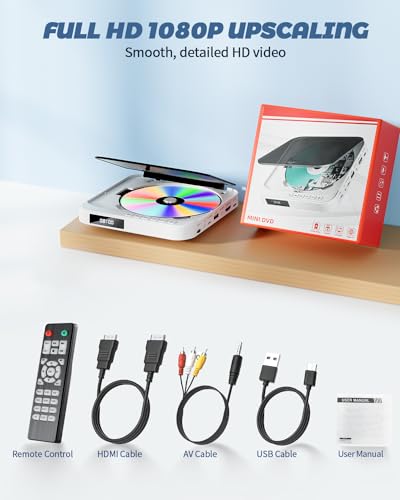 DESOBRY Mini DVD Player - HDMI, 1080P HD Compact DVD Player for Smart TV, All Region Free, AV Output - Image 3
