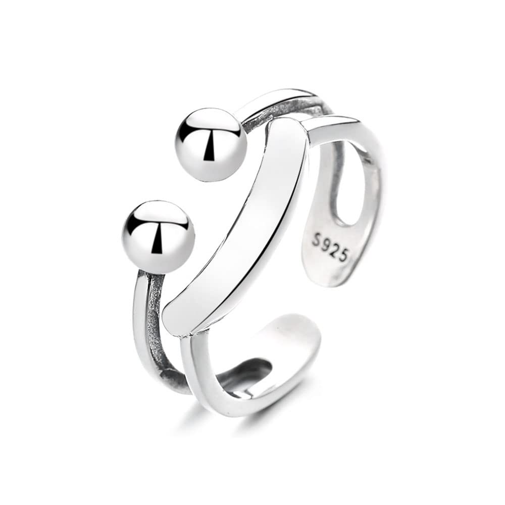 925 Sterling Silber Doppelter geometrischer Öffnungsring, Kreativer Ausdruck Smiley Ring, Einfacher Schmuck Geschenke für Männer und Frauen