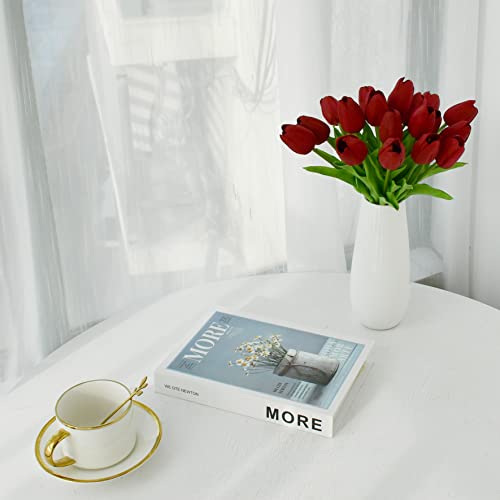 Image of ONLY ART Artificial Burgundy Tulips 20 Pcs - 13.5 Inch PU Faux Flowers with Bendable Stems for Home Decor, Wedding Centerpieces, DIY Floral Arrangements, New Year and Valentine's Day
