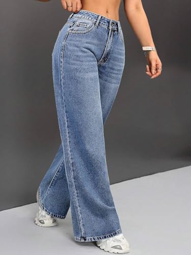 Image of KOTTY Women's High Waist Wide Leg Jeans | Relaxed Fit Comfortable Denim Pants for Women