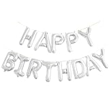 GOER Birthday Party Decorations,16 Inch Cute Silver HAPPY BIRTHDAY Alphabet Letters Foil Balloons with 20 Glue Dots