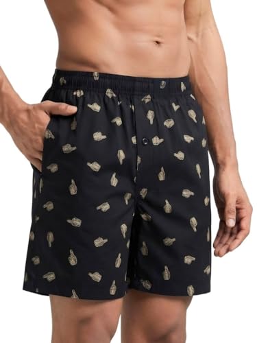 Image of Men's Cotton Boxers | Comfortable Printed Boxer Shorts for Men | Soft Breathable Lounge Boxers | Elastic Waist Relaxed Fit | Men's Sleepwear & Home Wear Boxer Shorts