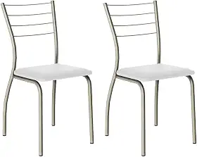 Conjunto 2 Cadeiras 1700 Tubo Prata Napa Branca Carraro