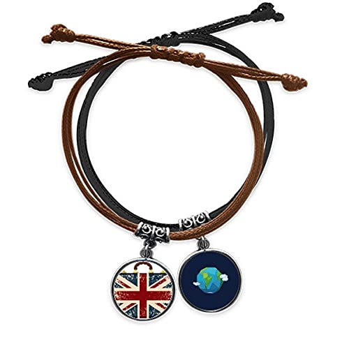 Pulsera de cuero Union Jack con bandera del Reino Unido retro y cadena de mano ajustable