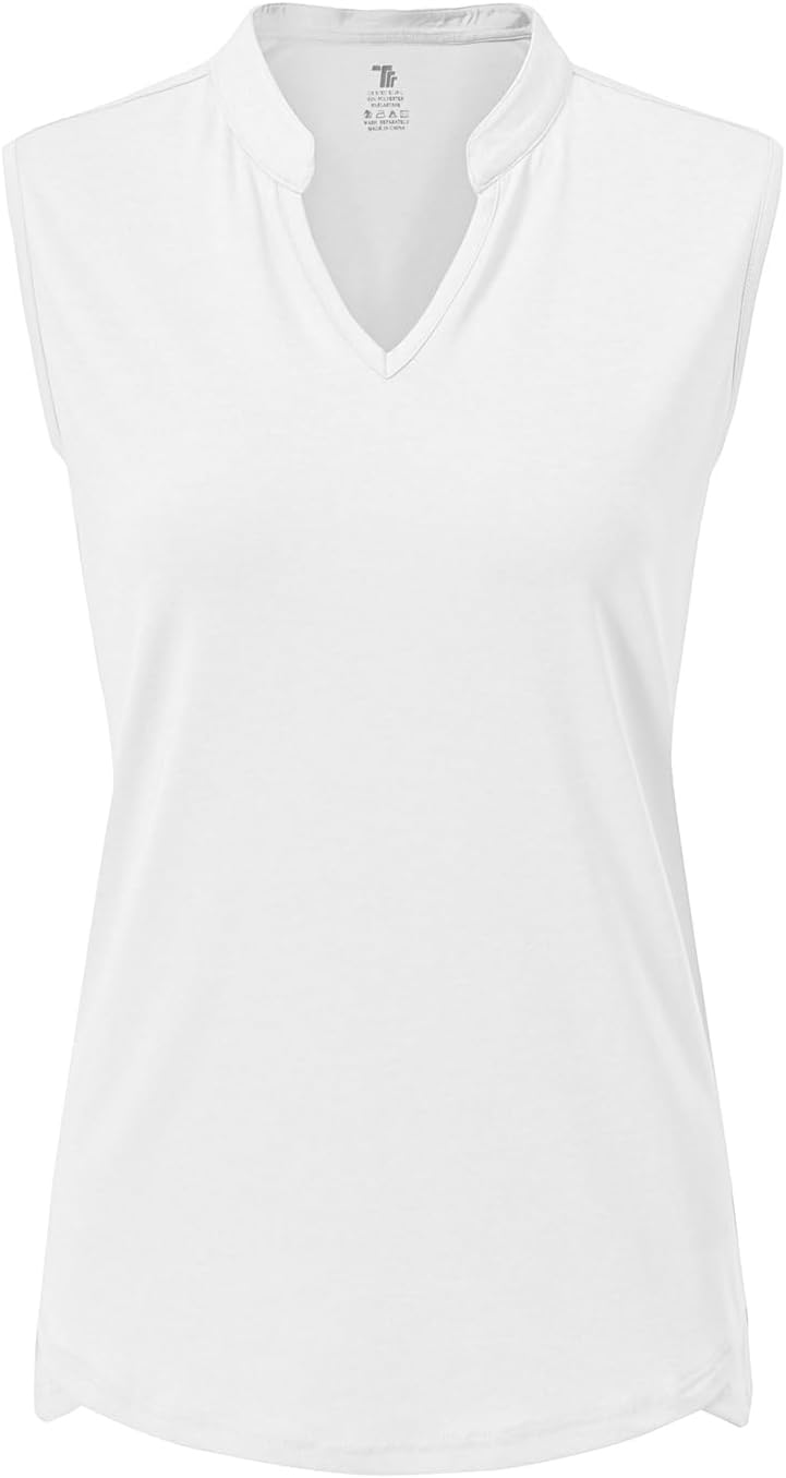 BASUDAM Women's Sleeveless Golf Polo Shirts V-Neck Collarless Tennis Running T-Shirts Quick Dry - Image 2