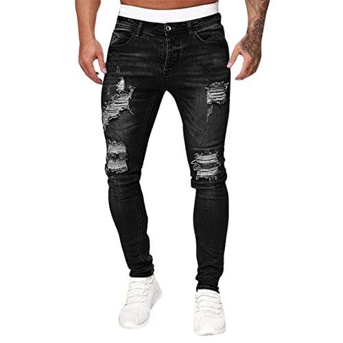 Herren Destroyed Stretch Jeans Coole Schwarze Mode Jeans Skinny Ripped Slim Fit Hip Hop Hose Mit Löchern Für Männer Reißverschluss Jeans Party Freizeithose