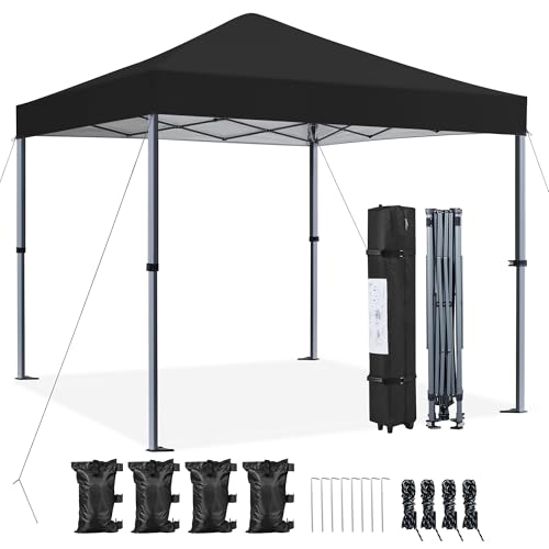 Yaheetech 8x8 Pop Up Canopy Easy Set-up Tent, Portable Outdoor Canopy Instant Tent, Commercial Gazebo with Wheeled Carry Bag & 4 Sandbags for Home, Party & Outdoor Activities, Black