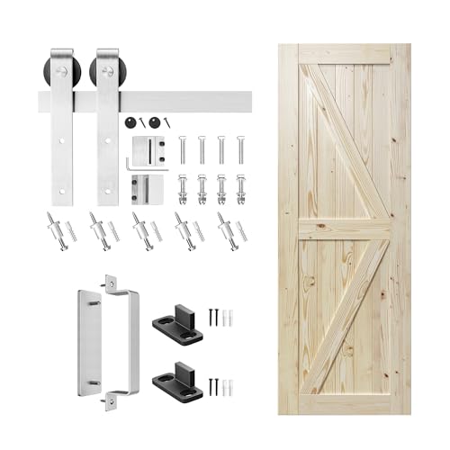 Image of SMARTSTANDARD 34in x 84in Sliding Barn Door with Brushed Nickel Hardware