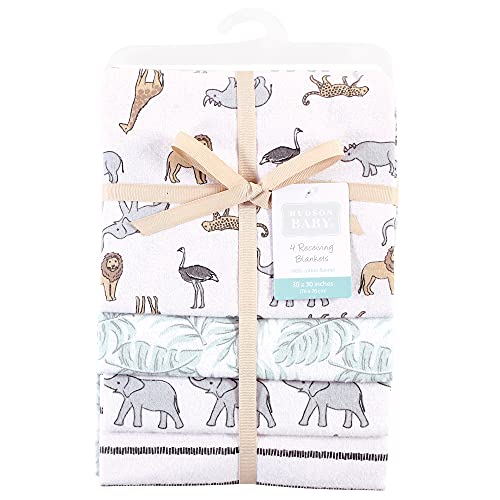 Image of Hudson Baby Unisex Baby Cotton Flannel Receiving Blankets, Modern Neutral Safari, One Size