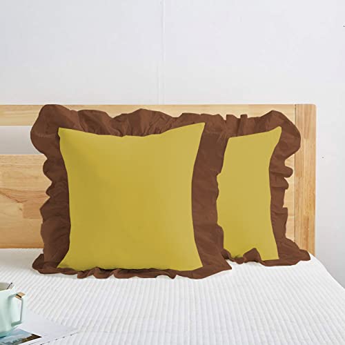 Image of YRM Bedding's Ruffle Beautiful Cushion Cover | Super Soft Elegant Premium Microfiber Frill Cushion Cover Set of 2 (20 inchx20 inch Inches) (Gold /Chocolate Brown)