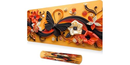 Tapis de souris XXL aux bords cousus et base antidérapante motif flore artistique