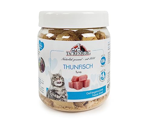 TACKENBERG Gefriergetrockneter Thunfisch für Katzen - 70 g - natürlicher Kausnack in Premiumqualität - schonend getrocknet - reines Naturprodukt zur Belohnung, als Snack oder Leckerli