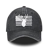 Funny American Flag and Deer Skull Hunting Embroidered Baseball Cap for Women Men Vintage Adjustable Washed Distressed Denim Baseball Hat