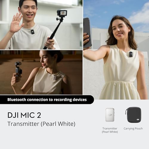 Image of DJI Mic 2 Transmitter (Pearl White), Wireless Microphone with Intelligent Noise Cancelling, 14-Hour Internal Recording, 6-Hour Battery, Magnetic Attachment, Bluetooth Microphone, YouTube, Vlogging