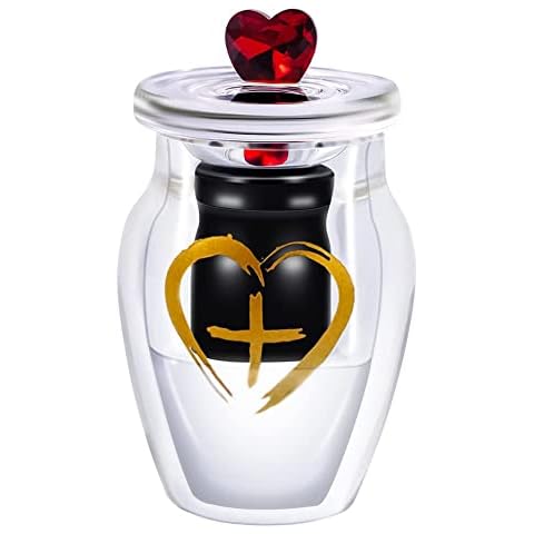 IFOLAINA Mini Urns for Human Ashes Adult Male Small Crystal Decorative Urn Storage Cremation Female Pet Dog Cat with Red Heart Memorial Keepsake Décor - Cross Cover