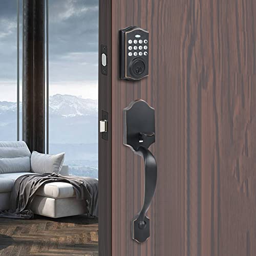 Electronic Keypad Deadbolt, 5-In-1 Keyless Entry Door Lock With Handle Sets Auto Lock, Front Door Handle Sets 50 User Codes Keypad Electronic Smart Door Lock With Keys & Low Battery Alert,Matte Black #TOP10