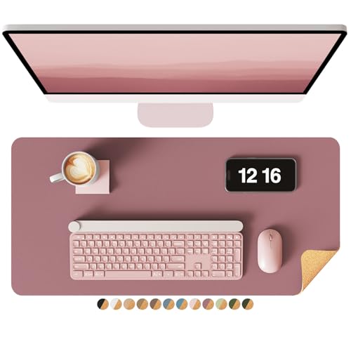 YSAGi Double-Sided Desk Pad, Leather Desk Mat, Eco Cork Desk Pad Protector, Large Mouse Pad for Desk, Waterproof Desk Blotter Pad, Desk Writing Pad fo
