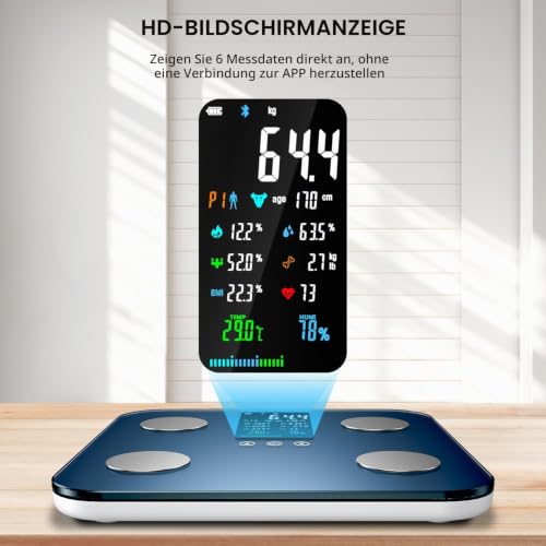 Onherm Körperfettwaage mit Großen Display, Ultra Precision Waage mit Körperfett und Muskelmasse, Personenwaage mit Körperfettanalyse… – Ansicht 2