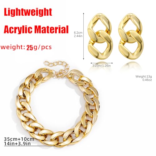 YOOESTORES82 Acrylic 14K Gold Chunky Chain Necklace Earrings Set for Women,Punk Short Thick Wide Cuban Link Choker Necklaces Trendy Drop Dangle Earring Jewelry Set3