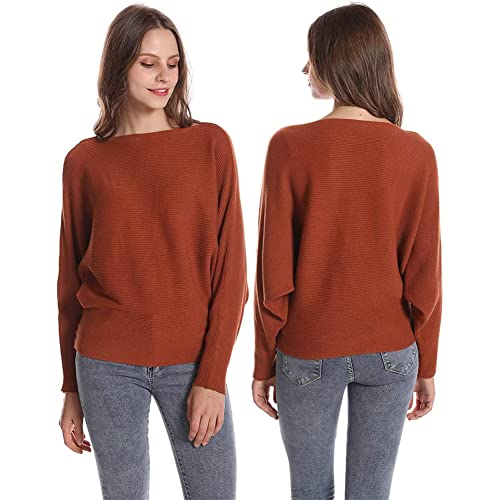 Image of FULIER Women Oversized Boat Neck Batwing Sleeves Dolman Knitted Sweaters Lightweight Pullovers Tops One Size
