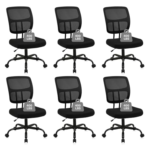 Image of CLATINA Armless Home Office Chair, Small Ergonomic Mesh Back Desk Chair with Lumbar Support and Wheels, Adjustable Height 360 Swivel Rolling Computer Chair for Conference Waiting, Black, 6Pack