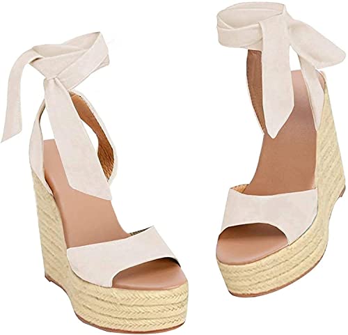 Image of Womens Platform Espadrille Wedges Open Toe High Heel Sandals with Ankle Strap Buckle Up Shoes