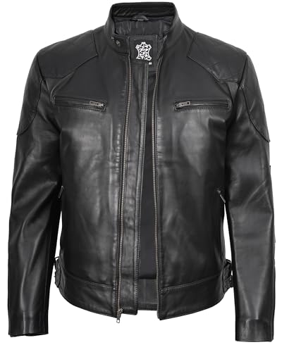 Image of Disc Experience Timeless Style and Unmatched Craftsmanship with the Real Leather Cafe Racer Jacket for Men | [1101853] Denver Black, M