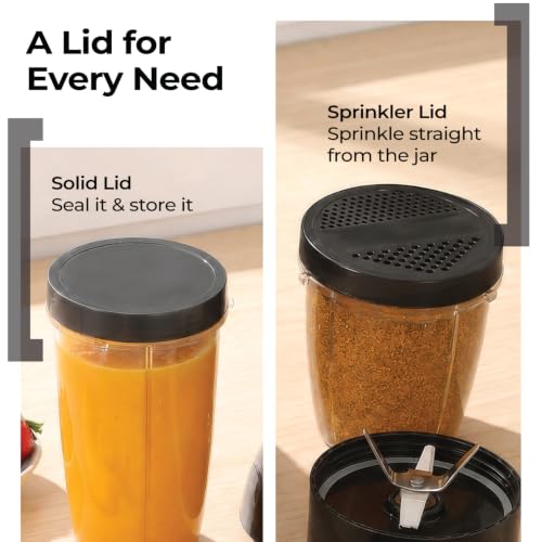 Image of Lifelong Nutri Blender with 2 Jars (500ml & 300ml)| 450W Motor, 3 Speed with Pulse, Dual SS Blades(2-Leaf & 4-Leaf), Dual Lids(Sprinkler & Solid)|Compact Mixer, Juicer & Grinder for Smoothie & Chutney