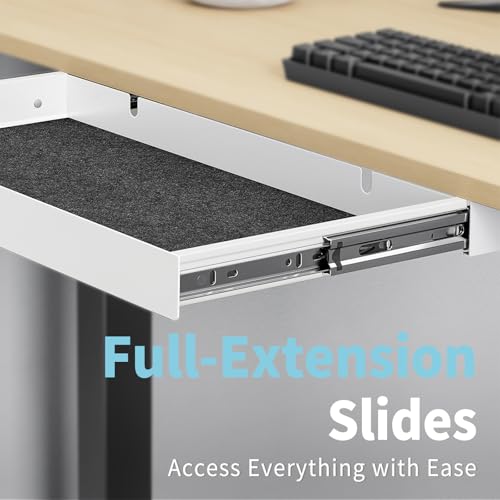 Image of Under Desk Drawer,20.1 inch Carbon Steel Slide-Out Under Table Storage Organizer With Full Extension Ball-Bearing Slides,Undermount Drawer For Standing Desk & Home Office,White