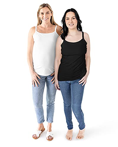Kindred Bravely Maternity and Nursing Organic Cotton Tank Top Cami 2-Pack (Black White, Large)