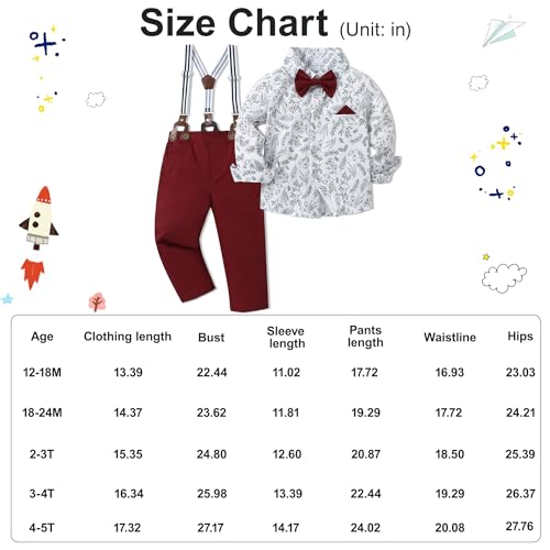 Soloyee Toddler Baby Boy Clothes Suit 12M-5T Boys Formal Dress Shirt+Bowtie+Suspender Pants Boy Gentleman Wedding Outfits Set Red thumb #6