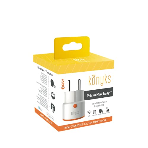 Konyks Priska Max Easy EU, Prise connectée WiFi+BT 16A avec compteur de consommation, compatible Alexa et Google Home, automatisations faciles