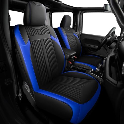 FREESOO Custom Seat Covers for Jeep Wrangler Seat Covers 4 Door JL 2018-2025, Accessories Rubicon Sahara Sport S Altitude Willys Unlimited, Without Rear Cup Holder Black Blue