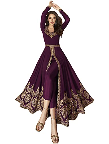 Image of Divine International Trading Co Women's Faux Georgette Semi Stitched Top with Santoon Fabric Bottom and Faux Georgette Dupatta Embroidered Front Slit Anarkali Dress