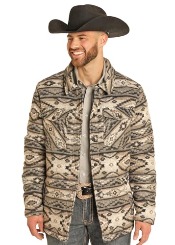 Rock & Roll Denim Men's Aztec Brushed Jacquard Quilted Jacket, Taupe, XL
