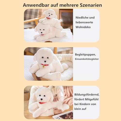 Bichon Frise Kuscheltier,Weiches Stofftier Simulation Stehendes Liegend,Pudel Kuscheltier Weiss,Realistisch Teddy Dog, Für Die Heimdekoration Geburtstagsgeschenke Geschenk Kinder (30cm,Stehen)