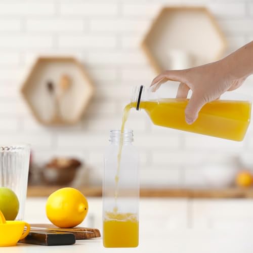 OBKJJ 80pcs 12oz Pcs Juice Bottles, Juice Bottle with Caps Reusable Empty Clear Bottles with Label, Funnel, Brush Bulk Beverage Containers for Juicing, Drinking, Smoothie and Other Beverages (12oz)