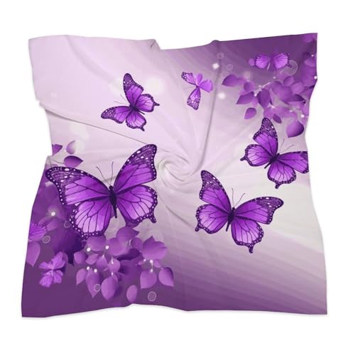 Purple Butterflies 18 Inches Satin Head Scarf Lightweight Silk Hair Scarves Soft Silk Head Scarf for Women Large Satin Bandanas Square Headscarf Fashion Headband Neckerchief Neck Scarves Gift3
