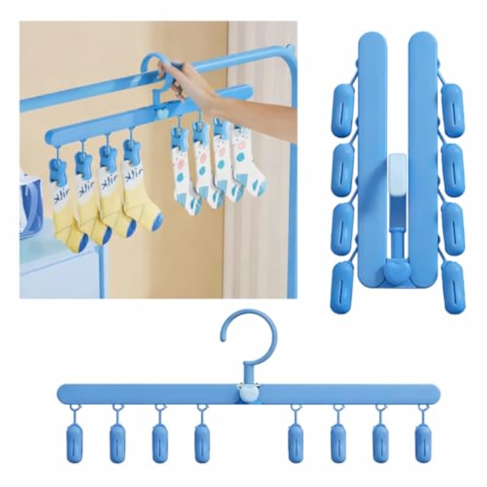 Foldable Socks Drying Hanger with 8 Clips