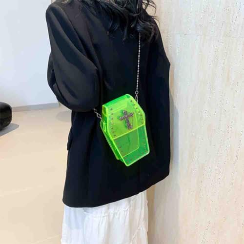 Image of Gothic Rivet Coffin Shape Crossbody Bag, Women's Studded Cross Transparent Shoulder Bag, Novelty Vintage Punk Phone Purse