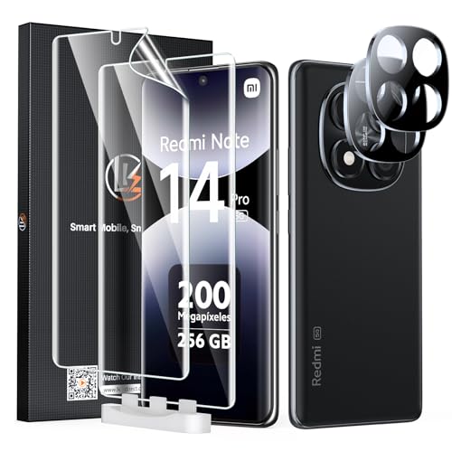 LK TPU Schutzfolie für Xiaomi Redmi Note 14 Pro 5G 2 Stück Panzerfolie und 2 Stück Schutzglas Kameraschutz Blasenfreie Weich Folie HD Klar Displayfolie Fingerabdruck Entsperren für Note 14 Pro 5G
