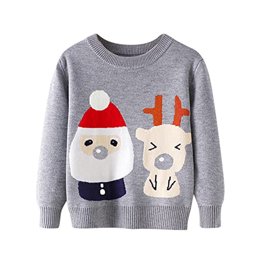 Warm Clothes for Little Boys Toddler Boys Girls Christmas Cartoon Santa Deer Prints Sweater Long (Grey, 5-6 Years)