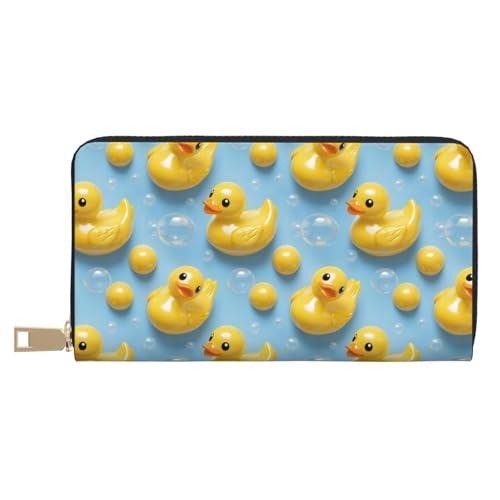 Leather Thin Slim Wallets for Women & Men - Cute Bright Duck Print Card Wallet Holder with Zipper