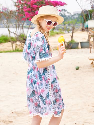 Image of Goodstoworld 7-12Y Girls 3 Piece Cover Up Swimsuit Hawaiian Bikini Bathing Suit with Pompom Tassel