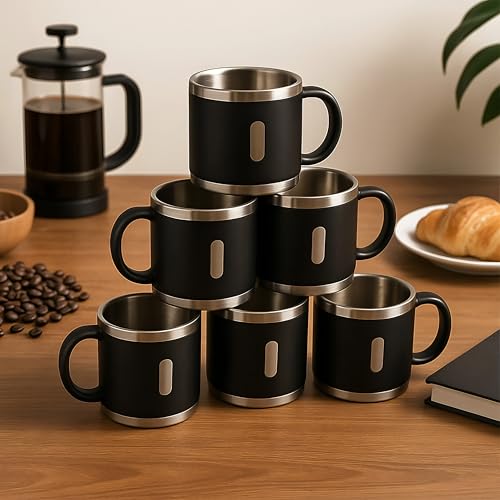 Image of Premium Stainless Steel Double Wall Coffee Mug Set 6 Pc Gift Set (150ml Each) | Insulated & Reusable Cups | Ideal for Gifting, Home, Office Use, Multicolor