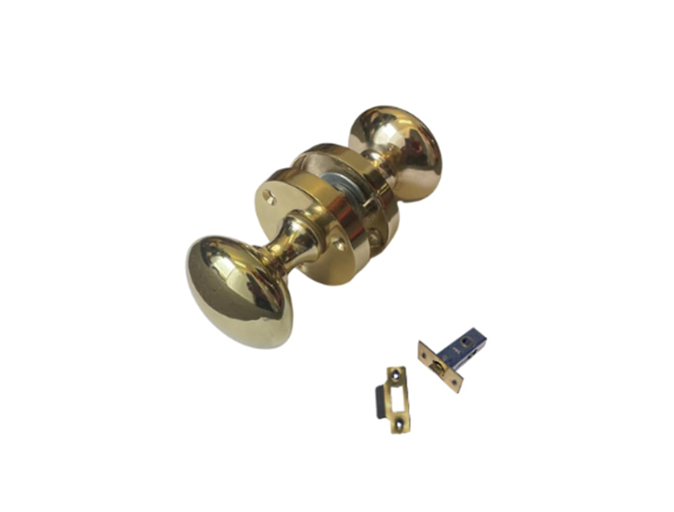 Epsom Door Handle Victorian Style Brass Plated Round Door Knobs Set of 1 Pair 56mm Rose 52mm Knob with Tubular Latch Sprung Internal/External Mortice Door Handles