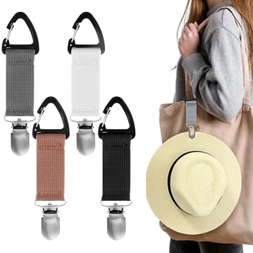 SOGHO 4 Stück Hut Clip, Huthalter Clip, Universell für Reisen, Outdoor, Frauen & Männer, Multicolored, Edelstahl, Nylon, Kunststoff