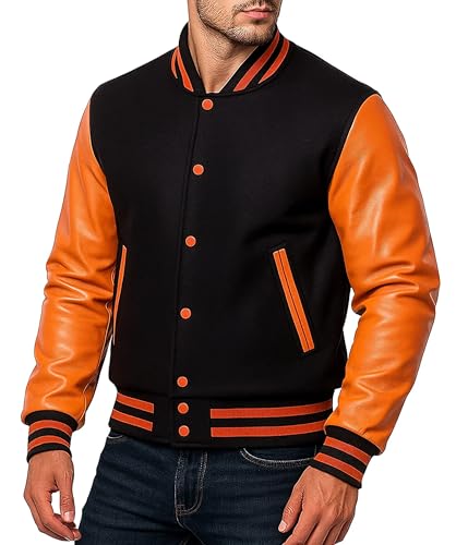 Image of Mens Varsity Letterman Baseball Bomber Jacket | Casual Fashion Wool & Faux Leather College /High School Jackets