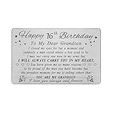 DEGASKEN Grandson 16th Birthday Card for Boys - Happy 16th Birthday Card for Grandson - Birthday Gifts for 16 Year Old Grandsons - Personalized Metal Engraved Wallet Cards