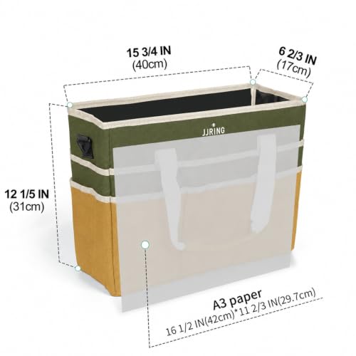Image of JJRING Craft Organizer Tote Bag Large Art Storage Caddy Dark Green&Brown